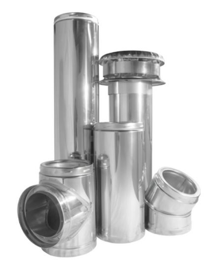 Components of a stainless steel flue kit